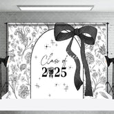 Aperturee - Aperturee Black White Floral Class of 2025 Graduation Backdrop